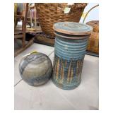 2 Pc Signed Pottery Set with Rattle