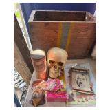 Lot: Wooden Crate, Toys, and Collectibles