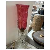 Etched Red Glass Lamp with Prisms
