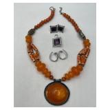 Costume Jewelry Set with Orange and Silver