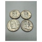 4 Franklin Half Dollars, 1952-1953