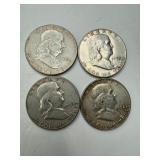 Four 1952 Franklin Half Dollars