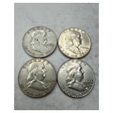 Four Franklin Half Dollars