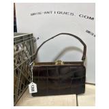 Crocodile Leather Handbag with Brass Clasp