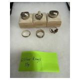Six Sterling Silver Rings, 33g