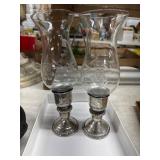 Sterling Silver Candle Sticks With Glass Shades