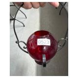 Ruby Red Glass Vase with Metal Stand