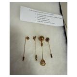 4 10kt Gold Stick/hat Pins Assortment