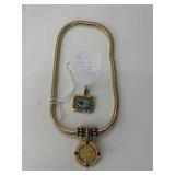 Gold-Tone Necklace with Blue Pendant