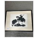 Framed Illustration of Cowboy with Livestock