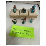 Native American Silver Turquoise/Coral Rings