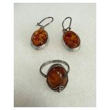 Amber and Sterling Silver Jewelry Set