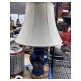 Blue Floral Table Lamp With Brass Base