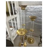 Three-Piece Brass and Glass Candle Holders