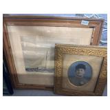 2pc Art Lot: Portrait and Nautical Print