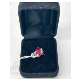14KT Deco Filigree Red Stone Ring