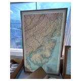 Framed New Jersey Relief Map, 46x30'