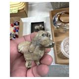 3 Carved Stone Dog Figurines