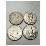 Four 1950 Franklin Half Dollars