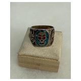 Mexican Silver Biker Ring With Skull Motif