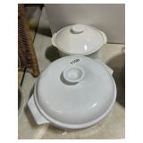 Two White Ceramic Casserole Dishes