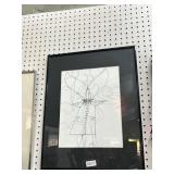 Framed Abstract Line Art Drawing, 20x25