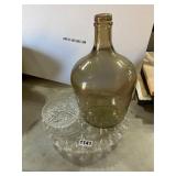 Amber Glass Jug With Glass Plates