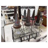 Vintage Glass Oil Bottles with Rack