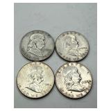 Four 1950 Franklin Half Dollars