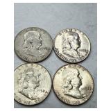 Four 1952 Benjamin Franklin Half Dollars
