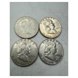 Four Franklin Half Dollars