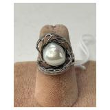 Sterling Freeform Pearl Ring, Size 7.5