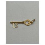 14K Gold Key Charm With Heart Design