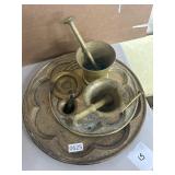 Brass Mortar and Pestle Set with Tray