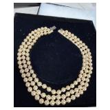 Three-Strand Faux Pearl Necklace with Case