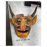 Hand-Painted Wooden Mask with Horns