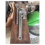 Wooden Tool Box With Two Metal Wrenches