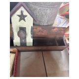 Rustic Wooden Box With Birdhouse Accent