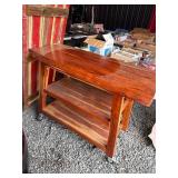Wooden Rolling Utility Table With Shelves
