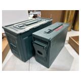 Two Green Metal Ammo Boxes