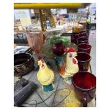 Glassware and Ceramic Roosters