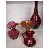 4 Art Glass Vases and Pitcher