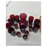 Ruby Red Glass Decanter With 12 Glasses