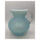 Fenton Aqua Opalescent Hobnail Pitcher, 8"