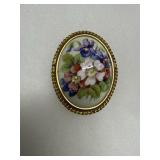 Limoges Hand-Painted Floral Brooch