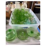 Green Depression Glass Tableware Lot