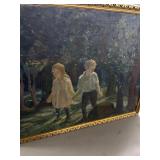 Framed Oil Painting of Children in Woods