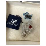 Swarovski Crystal Dog and Leaf Brooch Set