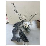 Cast Iron Wall Bracket and Metal Flower Decor