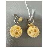 Carved Asian Dangle Screw Back Earrings